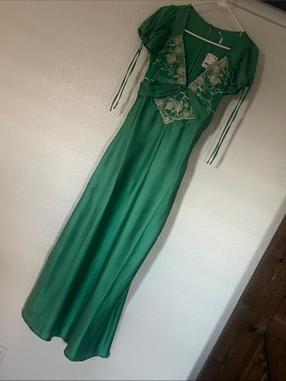 NWT free people Green Embroidered V-Neck Maxi Dress